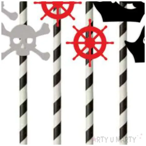 slomki papierowe pirackie z kapeluszem bialo czarne 19 5cm 6 szt