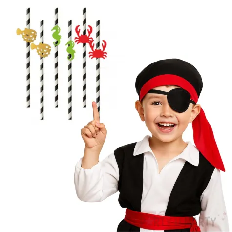 slomki papierowe pirackie z konikiem morskim bialo czarne 19 5cm 6 szt