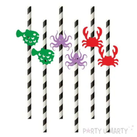slomki papierowe pirackie z krabem i osmiornica bialo czarne 19 5cm 6 szt