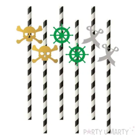slomki papierowe pirackie z szabla bialo czarne 19 5cm 6 szt