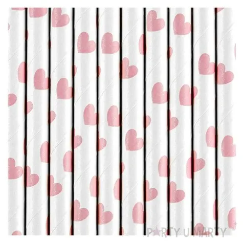 slomki papierowe serca rozowe biale partydeco 19 5 cm 10 szt