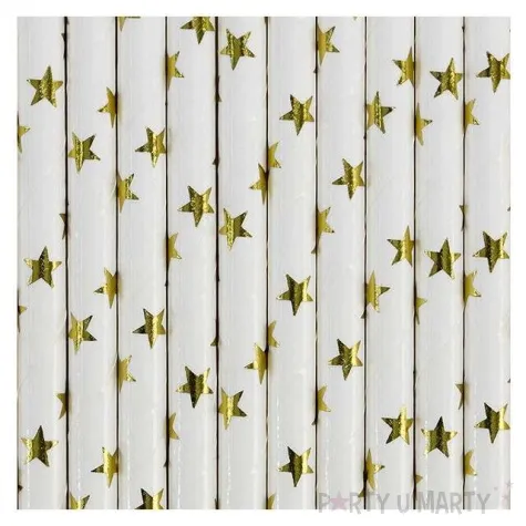 slomki papierowe w gwiazdki biale zlote 19 5 cm 10 szt