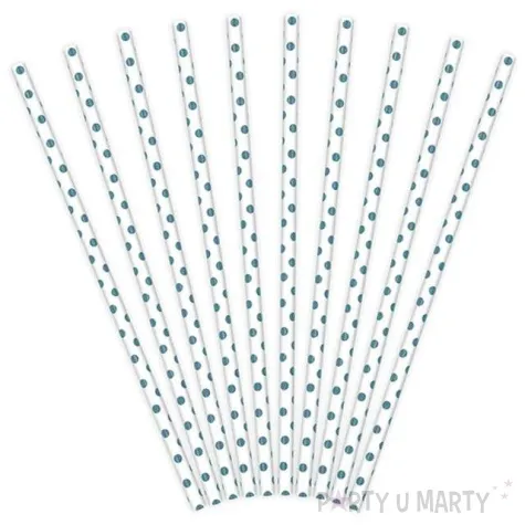 slomki papierowe w kropki biale turkusowe 19 5 cm 10 szt