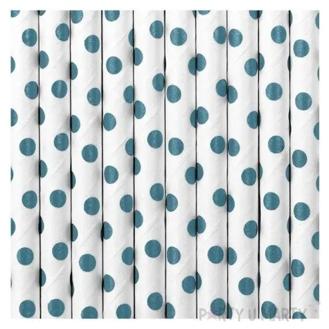 slomki papierowe w kropki biale turkusowe 19 5 cm 10 szt