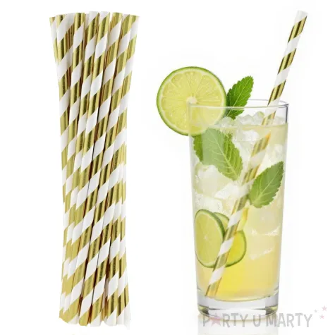 slomki papierowe w paski zlote chrom 19 5 cm 10 szt