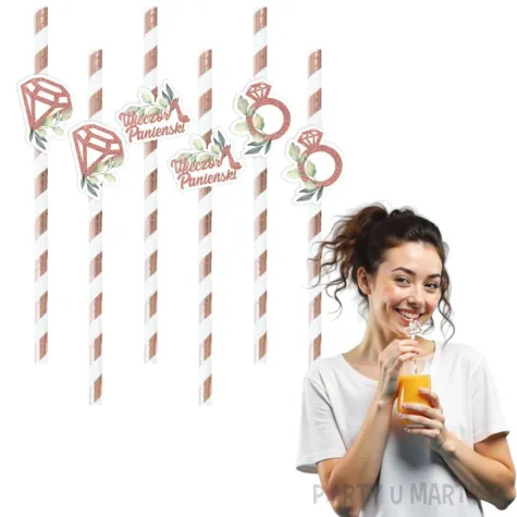 slomki wieczor panienski eukaliptus rose gold 19 5 cm w paski 6 szt