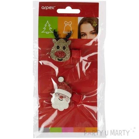 spinki do wlosow swiety mikolaj i renifer brokatowe arpex