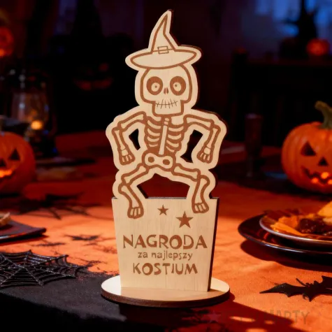 statuetka nagroda za kostium tanczacy szkielet drewno 15 5 cm
