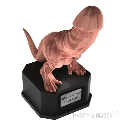 statuetka penisozaur urodzinowe trofeum rozowe zloto 17 cm