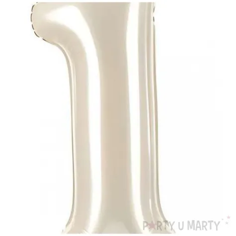 stojacy balon foliowy cyfra 1 z korona dekoracja na urodziny kremowy 33 dgt