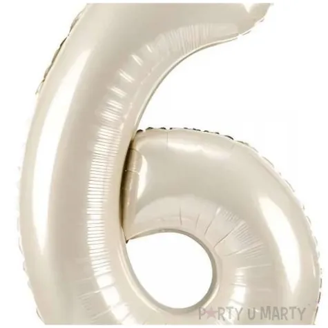 stojacy balon foliowy cyfra 6 z korona dekoracja na urodziny kremowy 33 dgt