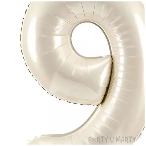 stojacy balon foliowy cyfra 9 z korona dekoracja na urodziny kremowy 33 dgt