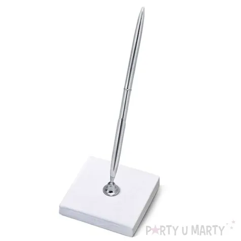 stojaczek z dlugopisem classic metallic bialy 16cm 1 szt