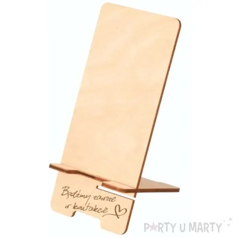 stojak na telefon badzmy w kontakcie drewno 19x9 cm