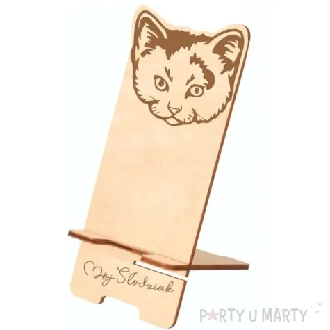 stojak na telefon moj slodziak kotek drewno 19x9 cm