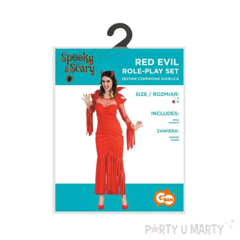 stroj damski na halloween karnawal diablica sukienka z rogami czerwona rozm m
