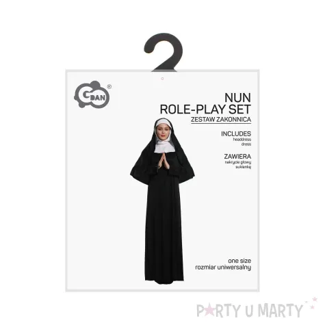 stroj damski na halloween kostium zakonnica zestaw habit biret cosplay rozm s m l