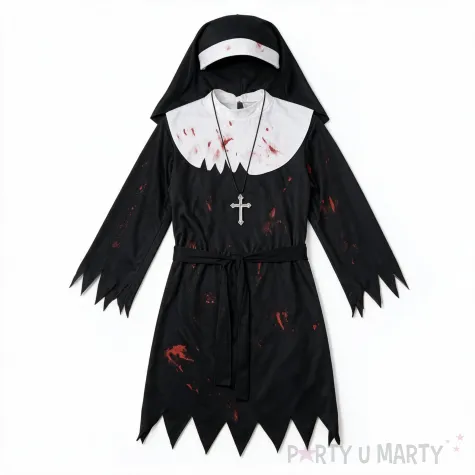 stroj damski na halloween zakonnica zombie habit kornet krzyz pasek cosplay kostium karnawal s
