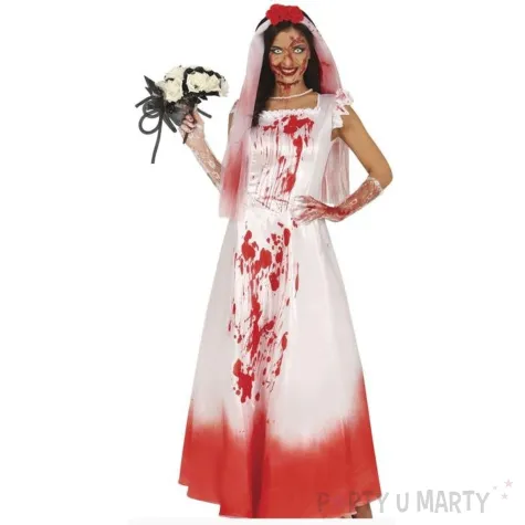 stroj damski na halloween zakrwawiona suknia slubna panna mloda zombie krew m