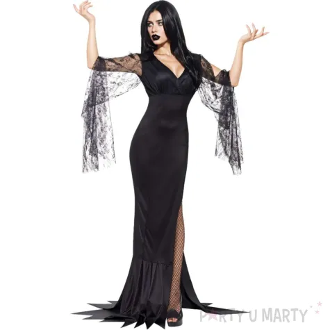 stroj damski na karnawal i halloween sukienka morticia addams wednesday czarny rozm s