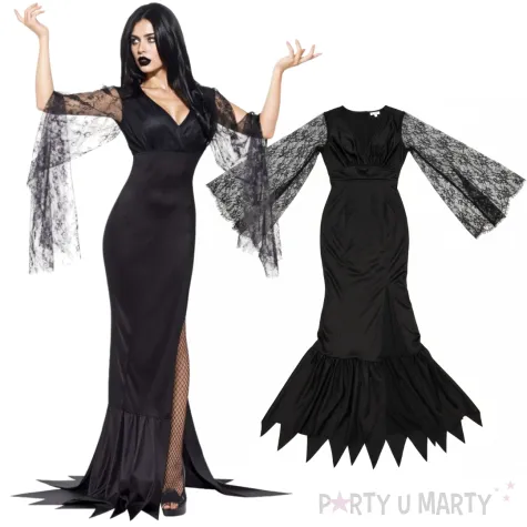 stroj damski na karnawal i halloween sukienka morticia addams wednesday czarny rozm xl