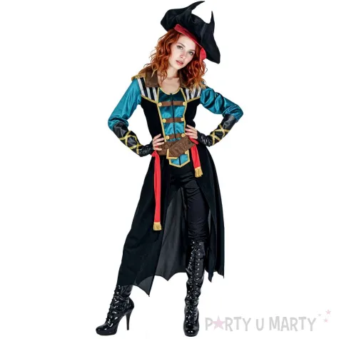stroj damski na karnawal piratka zestaw kapelusz plaszcz pasek opaska szarfa rozm s