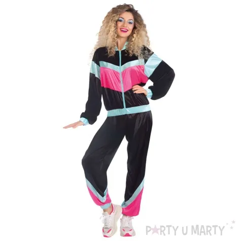 stroj dla doroslych biegaczka ortalionowy dres retro lata 80 rozowy amscan rozm m