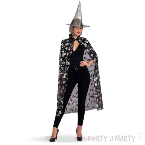 stroj dla doroslych czarownica peleryna i kapelusz srebrny carnival toys