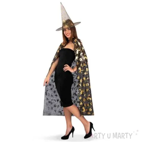 stroj dla doroslych czarownica peleryna i kapelusz zloty carnival toys