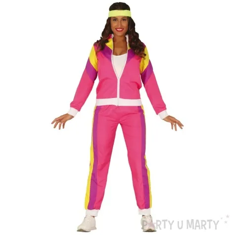 stroj dla doroslych gimnastyczka ortalionowy dres retro lata 80 rozowy guirca rozm m