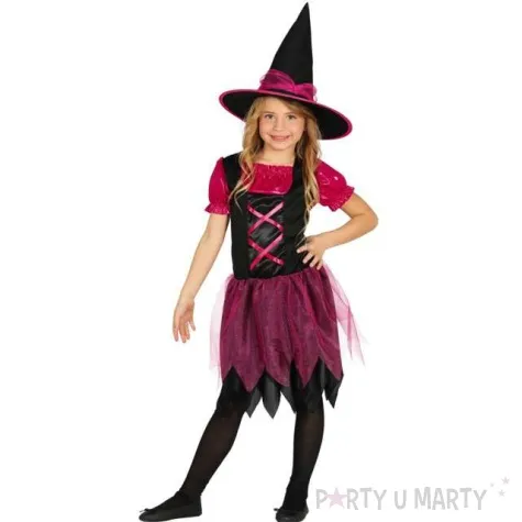 stroj dla dzieci czarownica brokatowa rozowo czarna guirca 7 9 lat