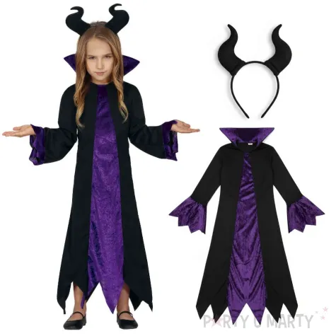 stroj dla dzieci czarownica diabolina czarno fioletowy guirca rozm 146 150 cm