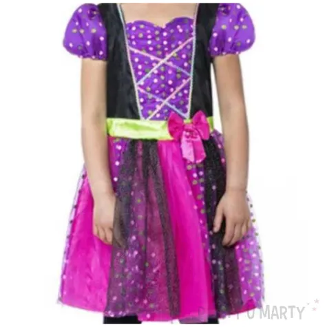 stroj dla dzieci czarownica w groszki fioletowy smiffys 116 128 cm