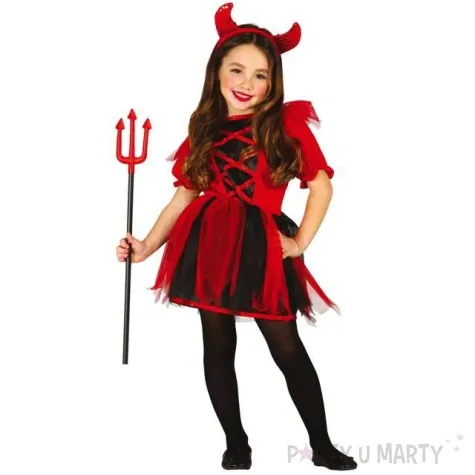 stroj dla dzieci diablica w sukience czerwono czarny guirca rozm 122 134 cm