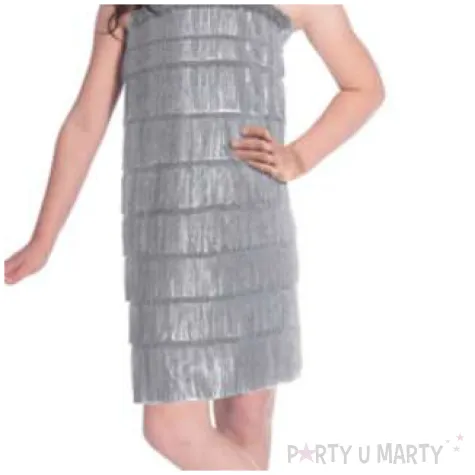 stroj dla dzieci flapperka dama lata 20 srebrny amscan 116 120 cm