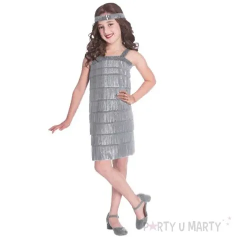 stroj dla dzieci flapperka dama lata 20 srebrny amscan 140 152 cm