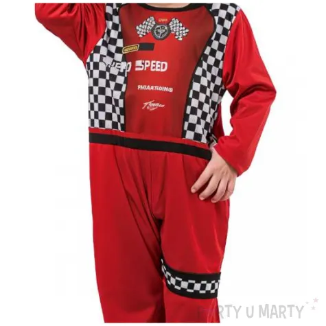 stroj dla dzieci kombinezon kierowcy wyscigowego z czapka czerwony godan rozm 92 104