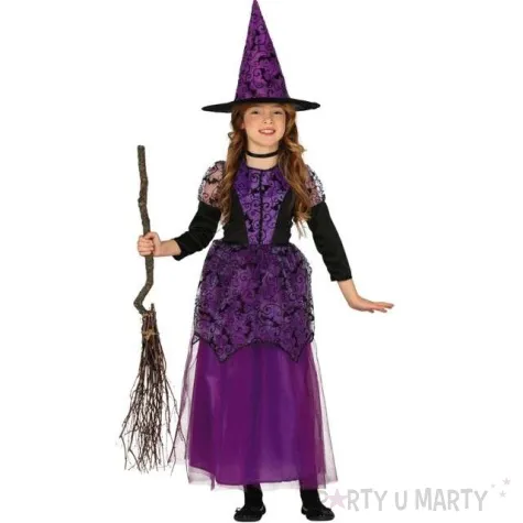 stroj dla dzieci koronkowa czarownica fioletowa guirca 10 12 lat