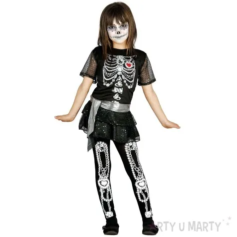 stroj dla dzieci kosciotrup bizuteria czarno srebrny guirca 110 116 cm