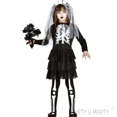 stroj dla dzieci kosciotrup panny mlodej czarno bialy guirca rozm 146 152 cm