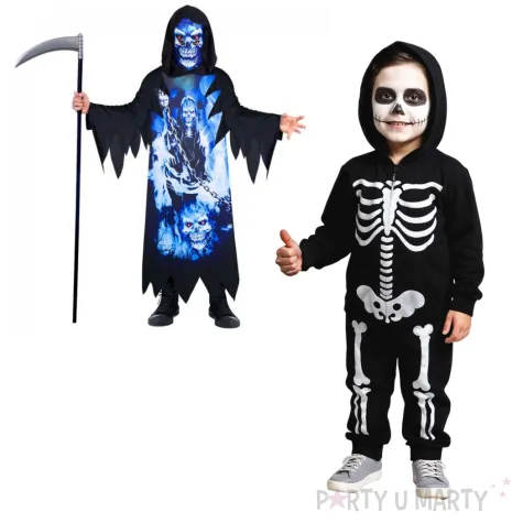 stroj dla dzieci kostucha zniwiarz czarno niebieski amscan 128 140 cm