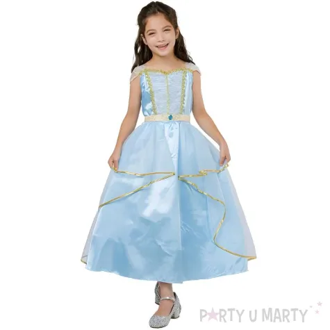 stroj dla dzieci ksiezniczka sukienka i pasek niebieski godan rozm 110 120