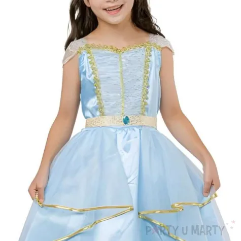 stroj dla dzieci ksiezniczka sukienka i pasek niebieski godan rozm 120 130