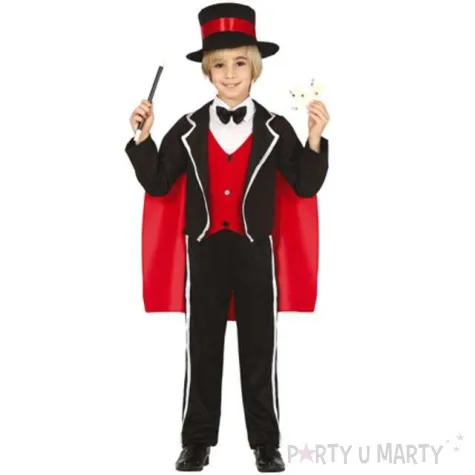 stroj dla dzieci magik z cylindrem czarno czerwony guirca 7 9 lat