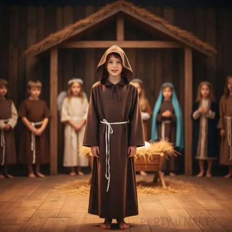 stroj dla dzieci na bal wszystkich swietych mnich swiety franciszek brazowy 122 128 cm