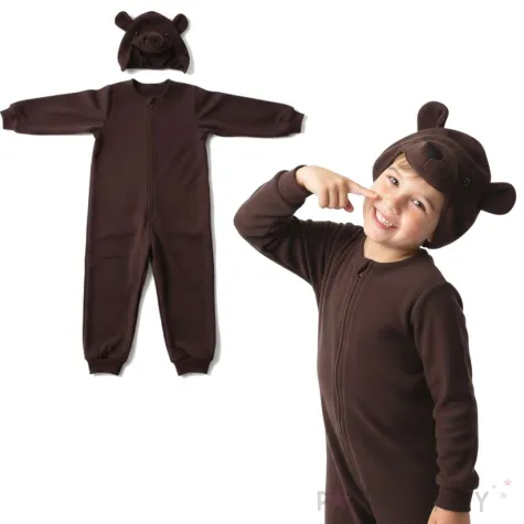 stroj dla dzieci na karnawal dzien misia niedzwiedz brazowy zestaw kombinezon czapka 110 116