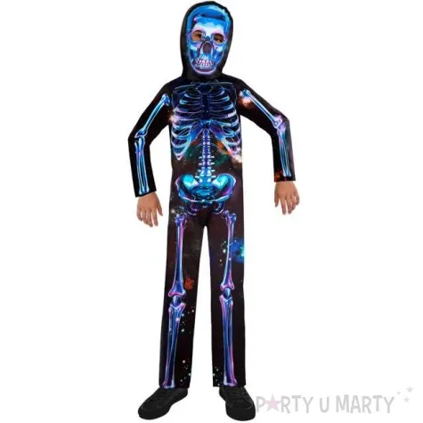 stroj dla dzieci neonowy kosciotrup czarno niebieski amscan 128 140 cm