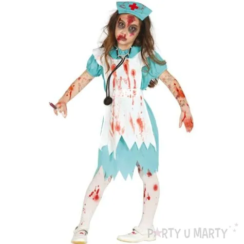 stroj dla dzieci pielegniarka zombie blekitno biala guirca rozm 140 152 cm