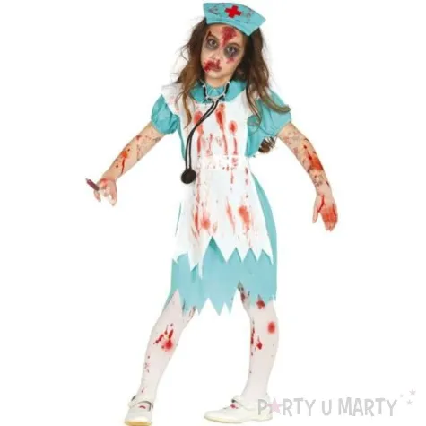 stroj dla dzieci pielegniarka zombie blekitno biala guirca rozm 98 104 cm