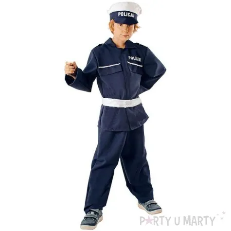 stroj dla dzieci policjant z czapka rozm 134 140 cm